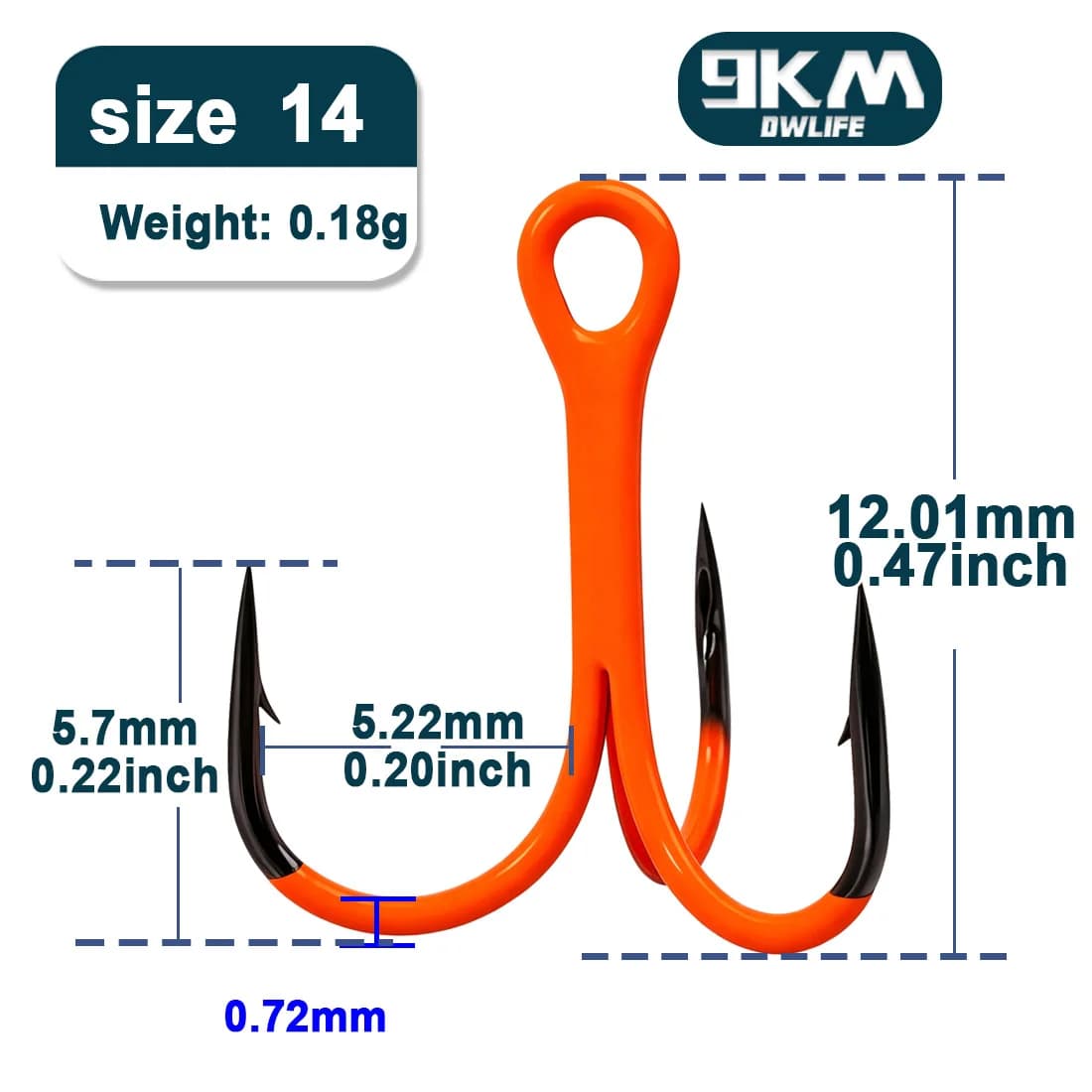 Orange UV Sterke Treble Fiskekroker