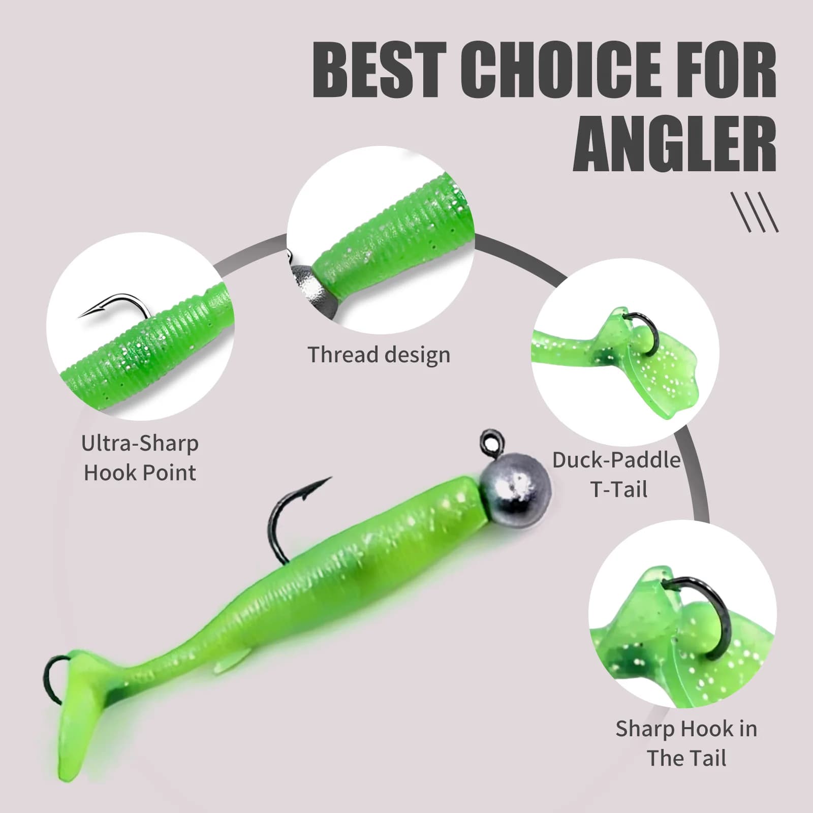 Paddle Tail Soft Swim Baits med dobbelkroker, 5-pakning