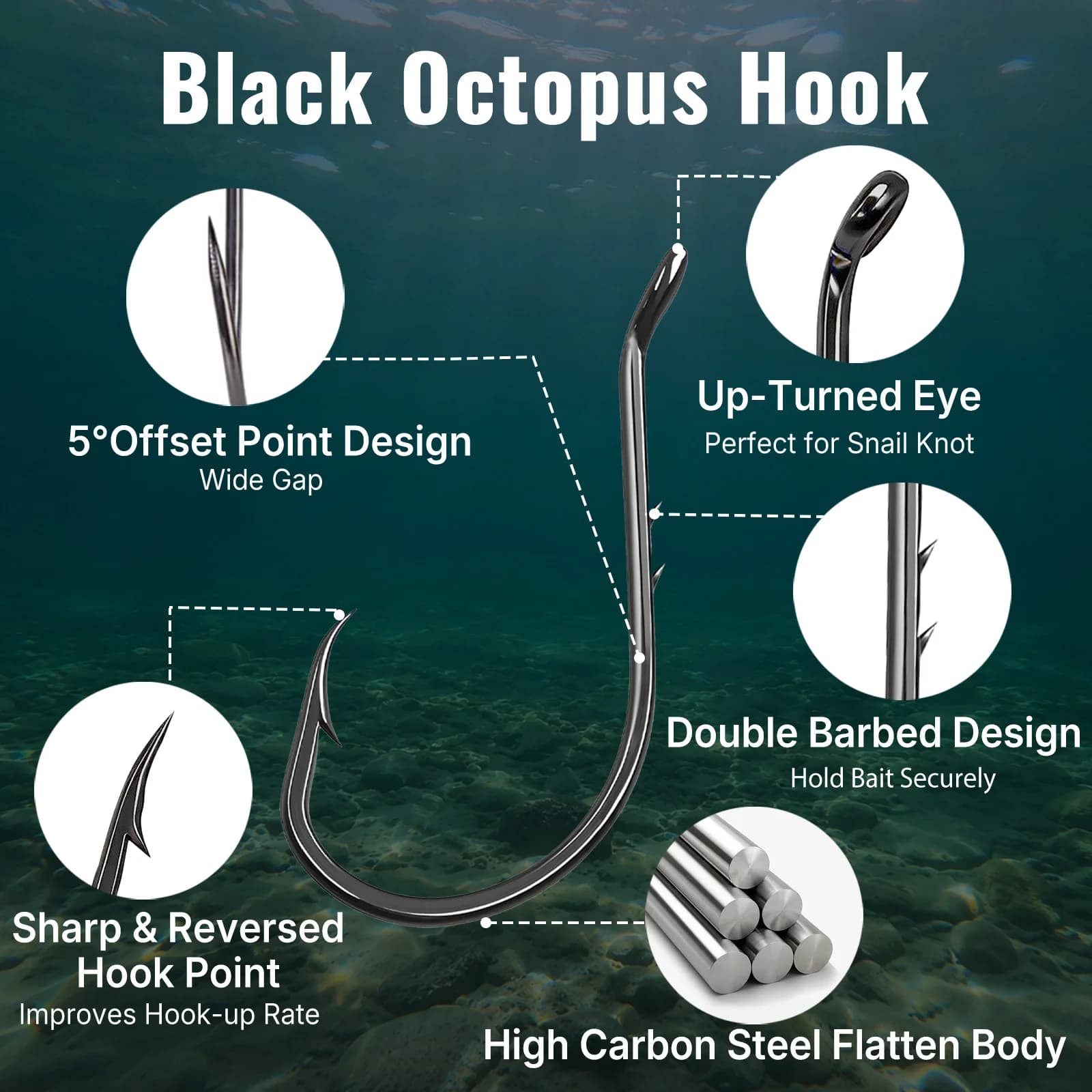 Octopus ormekroker med agnholder, 50-200 stk