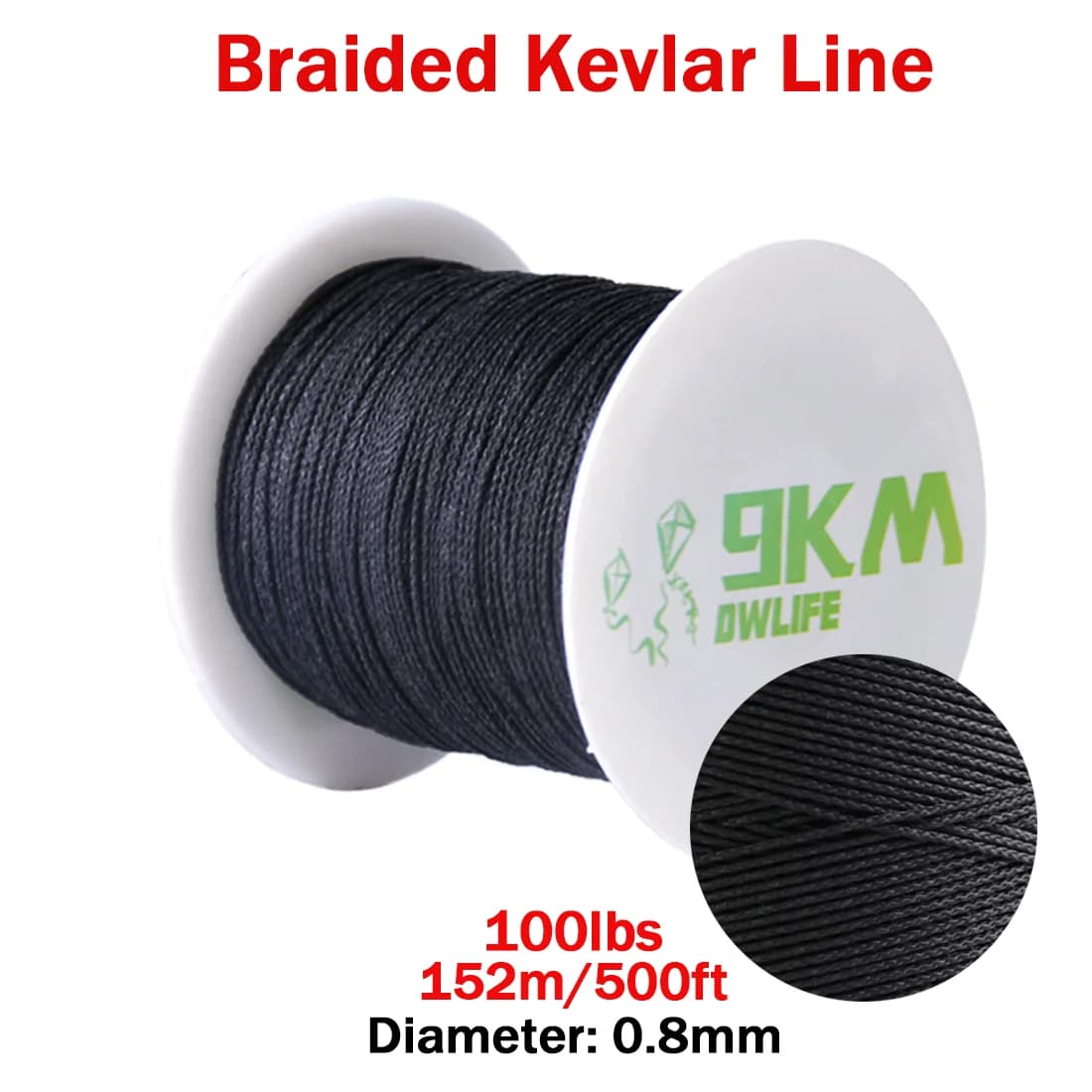 Svart flettet Kevlar-tau, 50-2000 lbs