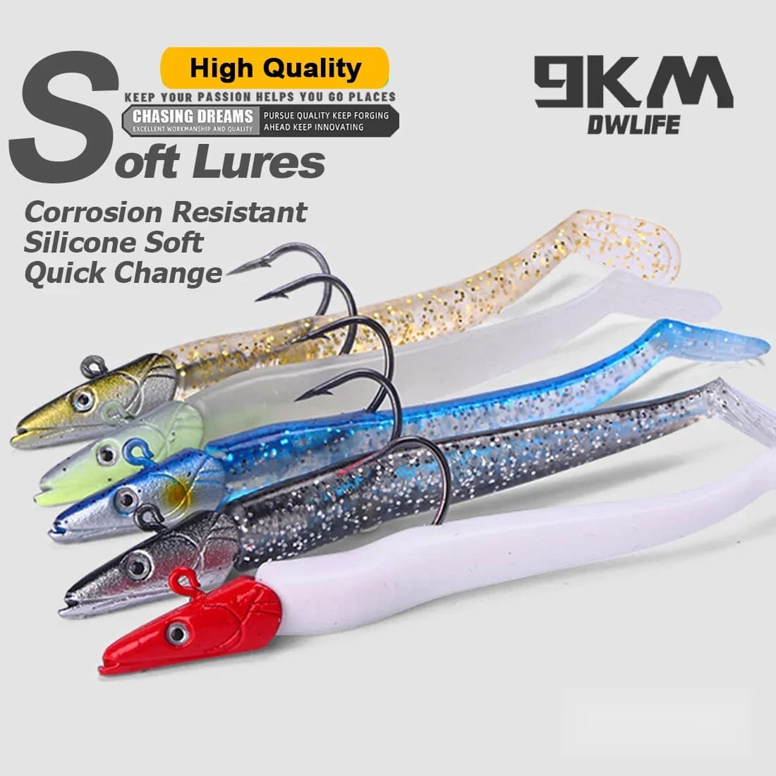 Myk lure med jigghode og krok, 1-5 stk, 12,5 cm
